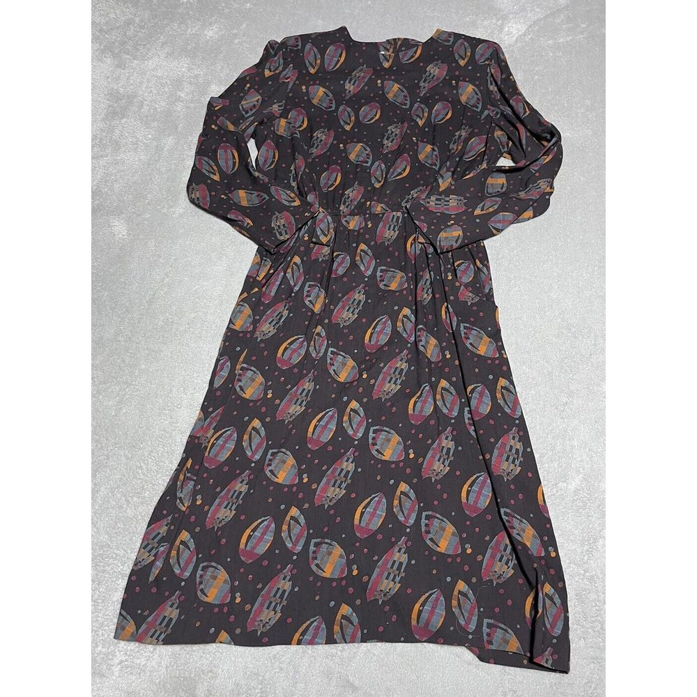Vintage Katie Lewis Dress Womens 16 Abstract Print Long‎ Sleeve Modest Button